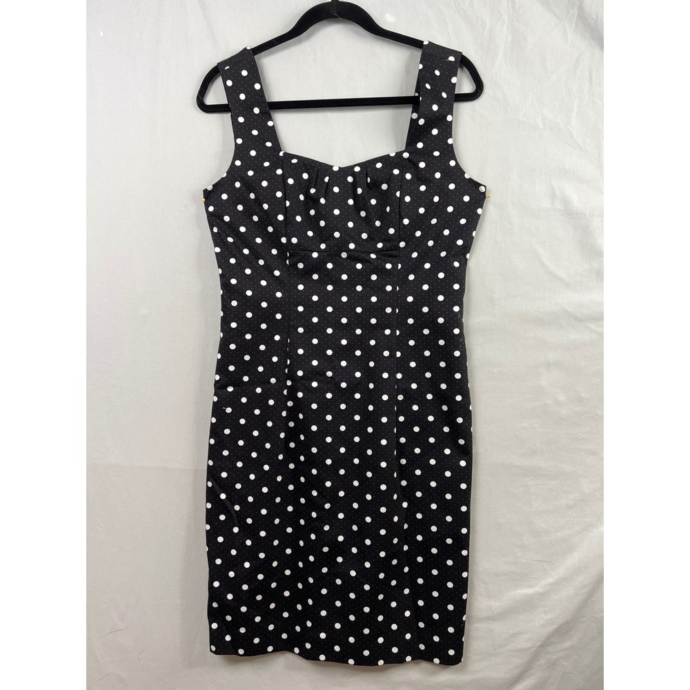 White House Black Market Sheath Dress Womens 6 Black White Polka Dot Sweetheart
